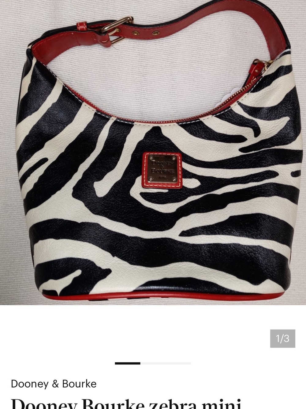 ISO!!!!!Dooney & Bourke Zebra hobo Shoulder Bag in Black and White with Red Trim